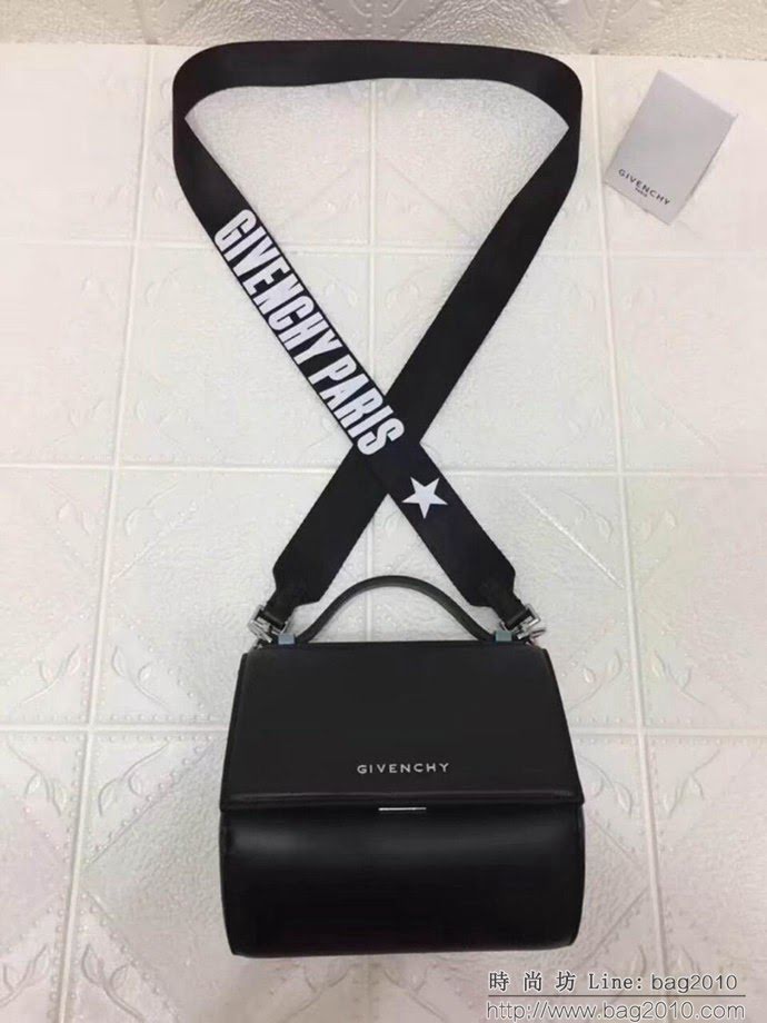 GlVENCHY紀梵希 2017春夏女裝系列 GIVENCHY Logo寬肩帶裝飾 黑色Pandora Box手袋 斜挎包 經典實用  tsg1122